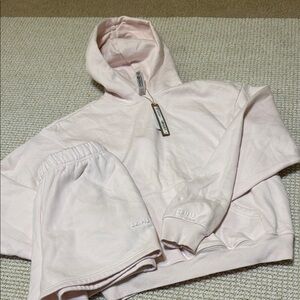 Skims Set Cotton Fleece Classic pullover Hoodie & Short Set  Barely Pink XS/S
